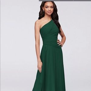 Davids Bridal One Sleeve Cascading Georgette Dress